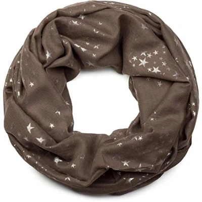 Afbeelding van styleBREAKER sjaal voor dames met glinsterend metallic sterrenpatroon rondom bedrukt, effen lichte buissjaal, 01016118, Donkerbruin
