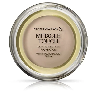 Afbeelding van Max Factor Miracle Touch Perfecting Foundation, Full Coverage en Moisturising Effect met Hyaluronzuur SPF 30 Formula, 40 Creamy Ivory, 11,5 g