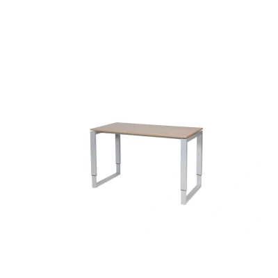 Afbeelding van Domino Plus bureau, hoogte instelbaar (62 85cm) met 120x60cm &#039;zwevend&#039; havana/ kersen licht 25mm blad en aluminium (RAL9006) O poot frame