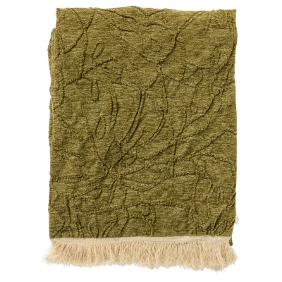 Afbeelding van Dutch Decor MAYBEL Plaid 140x180 cm met ingeweven patroon effen kleur franjes Olive Branch groen
