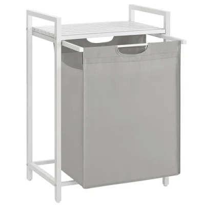 Afbeelding van VASAGLE wasmand, wasmand met plank, waszak van Oxford stof, afneembaar, metalen frame, 65 l, 50 x 33 72 cm, duifgrijs BLH101W03