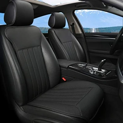 Afbeelding van BLACK PANTHER Zitkussen voor autostoel, comfortabel, voorstoelen, vier seizoenen, universeel, antislip, hoes auto, stoel met rugleuning (2 stuks), zwart