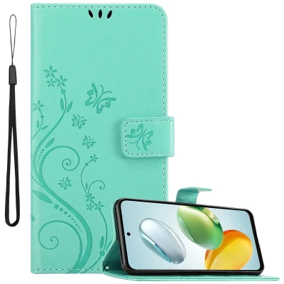 Afbeelding van Cadorabo Hoesje geschikt voor Honor 200 Smart in BLOEMEN TURKOOIS Beschermhoes bloemmotief met magnetische sluiting, standfunctie en kaartsleuven Book Case Cover Etui