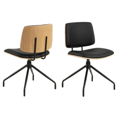 Afbeelding van Hjem Interiors Kron Draaistoel Zwart Kunstleder / Eiken