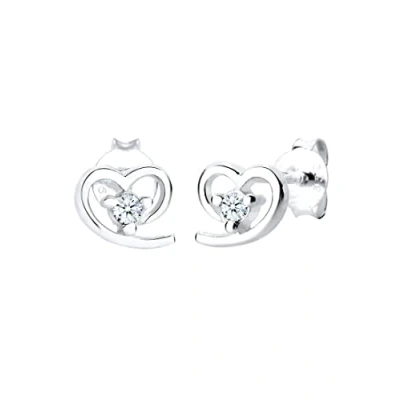 Afbeelding van Elli PREMIUM Dames Oorbellen Studs Hart Vriendschap met Diamant (0.06 ct.) in 925 Sterling Zilver