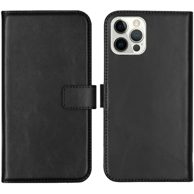 Afbeelding van Selencia Hoesje Geschikt voor iPhone 12 Pro / Met Pasjeshouder Echt Lederen Bookcase Zwart