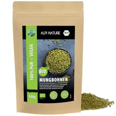 Afbeelding van biologische mungbonen (500 g), uit gecertificeerde teelt, glutenvrij, lactosevrij, laboratoriumgetest, veganistisch, 100% natuurlijk zonder additieven