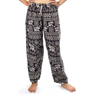 Afbeelding van Lofbaz Harembroek voor dames, harem, boho, olifanten, met trekkoord, Olifanten 1 Zwart