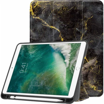 Afbeelding van iMoshion Tablet Hoes Geschikt voor iPad Air 2 (2014) / 1 (2013) 6 (2018) 9.7 inch 5 (2017) Design Trifold Bookcase Meerkleurig /Black Marble