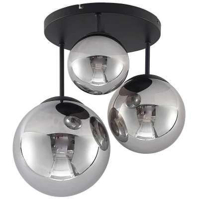 Afbeelding van Lindby plafondlamp 3lichts glas, staal H: 44 cm E27 rookgrijs, zwart