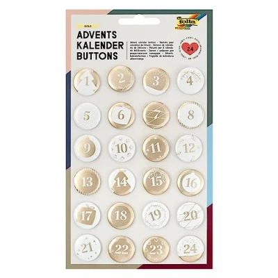 Afbeelding van folia Adventskalenderknoppen van parelmoer metaal, wit/goud, eenheidsmaat
