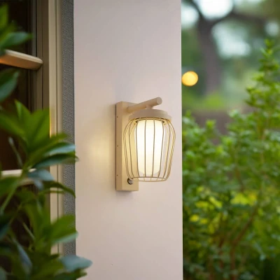 Afbeelding van Lucande buitenwandlamp Chandan, 30cm, beige, sensor