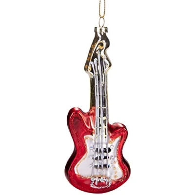 Afbeelding van BRUBAKER Gitaar Rood Handbeschilderde Kerstbal van Glas Handgeblazen Kerstboomversieringen Figuren Grappige Decoratieve Hangers Boombal Circa 15 cm
