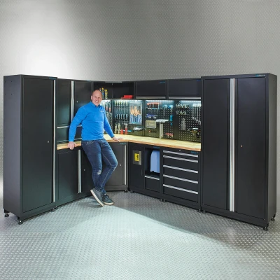 Afbeelding van Werkplaatsinrichting PREMIUM met eiken werkblad 560 cm breed