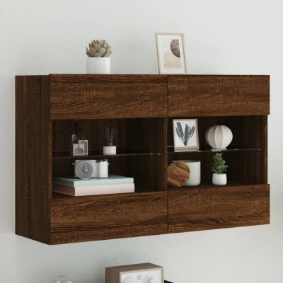 Afbeelding van Tv wandmeubel met LED 98,5x30x60,5 cm bruineikenkleurig