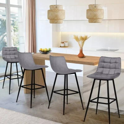 Image de Lot de 4 tabourets bar MADY en velours gris clair