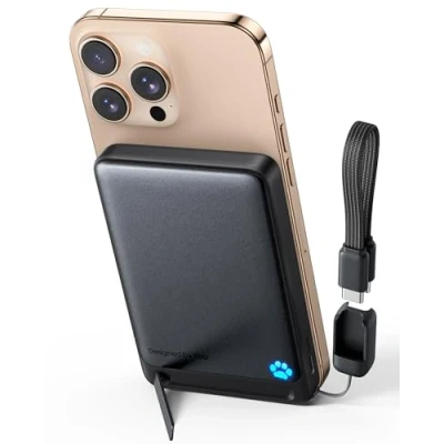 Image de INIU Magnetic Power Bank, 10000mAh Certifié Qi2 Charge Rapide Sans Fil 15W, Chargeur Portable USB C 45W, Batterie Externe Magnétique avec Support Pliable pour iPhone 16 15 14 13 12 AirPods 3 Pro 2