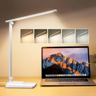 Afbeelding van led bureaulamp, 3 helderheid, 5 kleuren, draagbaar, opvouwbaar, bedlampje, touchscreen, dimbaar, voor kinderen, leeslamp slaapkamer, boek, decoratie kantoor