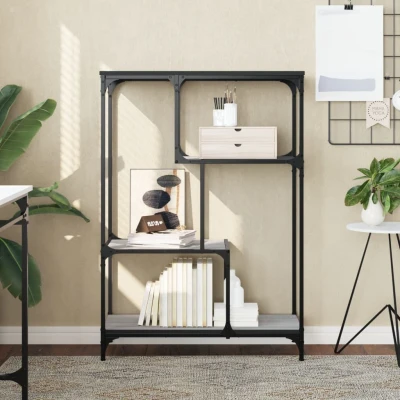 Afbeelding van Boekenrek 81x36x115 cm bewerkt hout en staal grijs sonoma