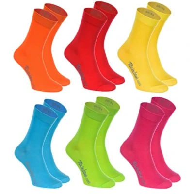 Afbeelding van Rainbow Socks Man Vrouw Kleurrijke Katoenen Sokken, 6 x Oranje, Rood, Geel, Turkoois, Groen, fuchsia, 47 50 EU