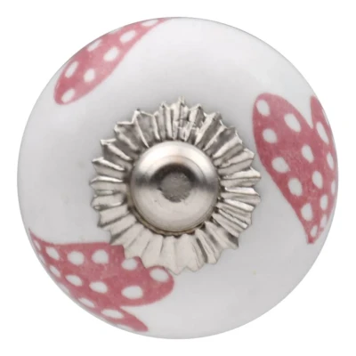 Afbeelding van Meubelbeslag Meubelknop 30mm wit roze gestippelde hartjes licht