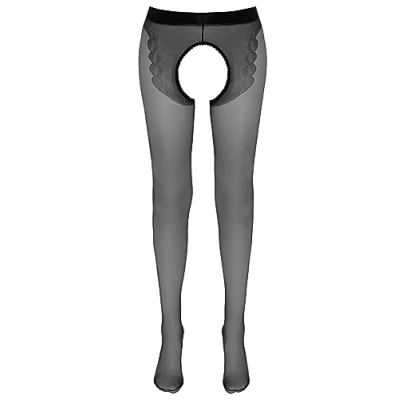 Afbeelding van Cottelli Collection Zwarte Panty met Gewoven Tangopatroon en Volledig Open Kruis Maat M Zwart