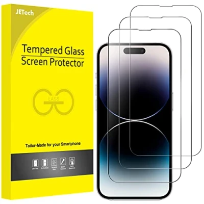 Afbeelding van JETech Volledige afdekking voor iPhone 14 Pro Max 6,7 inch, geïntegreerde beschermfolie van gehard glas, 9H, compatibel, HD, transparant, 3 stuks