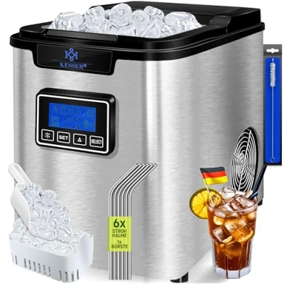Afbeelding van KESSER® IJsblokjesmachine, roestvrij staal, 150 W, ijsmaker, 12 kg, 24 uur, 3 kubusmaten, bereiding in 7 minuten, watertank van 2,2 liter, timer, lcd display, zelfreinigende functie