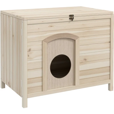 Afbeelding van PawHut Opvouwbaar dierenhok binnen kattenbak hek kennel massief hout naturel D51 201