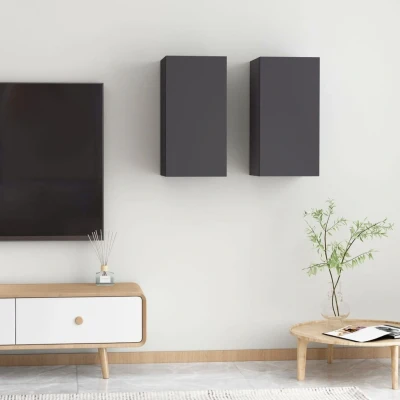 Afbeelding van Tv meubelen 2 st 30,5x30x60 cm spaanplaat grijs