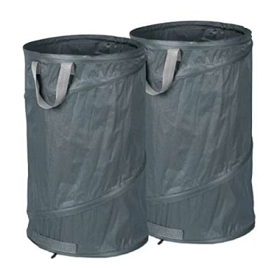 Afbeelding van Relaxdays pop up tuinafvalzak set van 2 tuinzak 120 l opvouwbare onkruidzak grijs
