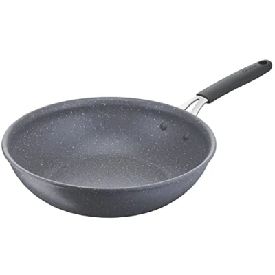 Afbeelding van Lagostina Tempra Mineral Wok antiaanbaklaag van staal en aluminium met minerale coating + Ø 28 cm, siliconen handvat, steeneffect, geschikt voor alle warmtebronnen