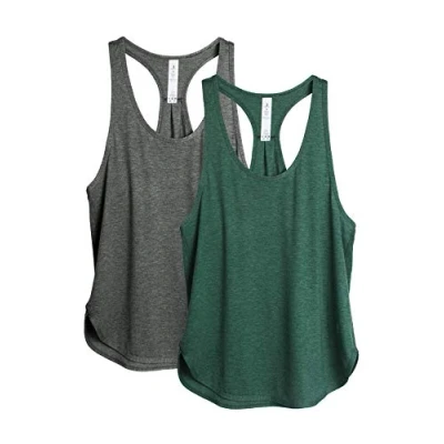 Afbeelding van icyzone Dames Tanktop Sporttop Racerback Fitness Yoga Mouwloze Shirts, 2 Pack, Charcoal/Army, L