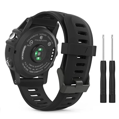 Afbeelding van MoKo Horlogebandje compatibel met Garmin Fenix 3/3 HR, reservearmband van zachte siliconen voor 5X/5X Plus/Tactix Charlie/Descent Mk1/Quatix 3, zwart