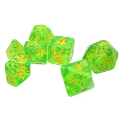 Afbeelding van Munchkin Polyhedral Dice Set Groen/Geel Custom Dice, Perfect voor gebruik met Steve Jackson Games, DND, RPGs, Tabletop Games en Role Playing Adventures