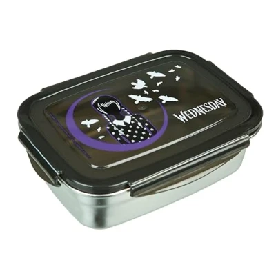 Afbeelding van Undercover lunchbox Wednesday met rubberen afdichting roestvrij staal inhoud 550 ml broodtrommel voor school kinderen