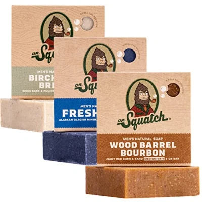 Afbeelding van Dr. Squatch Savon naturel pour homme Lot de 3 Brise en bois bouleau Cascades fraîches Baril Bourbon