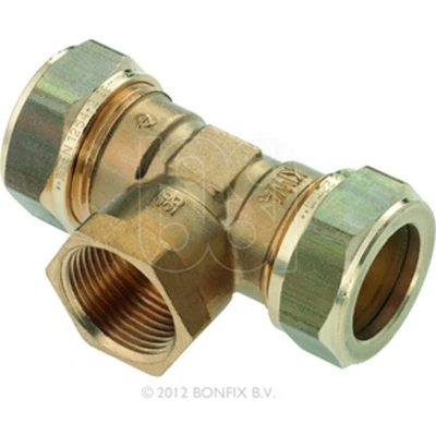 Afbeelding van Bonfix knelkoppeling T stuk knel x binnendraad 15mm 1/4&quot; Messing