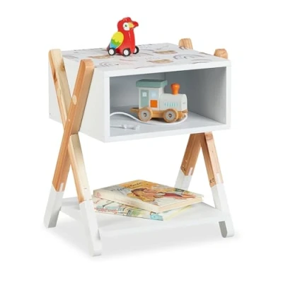 Afbeelding van nachtkastje kinderkamer 42x34x30 cm teddy houten poten wit