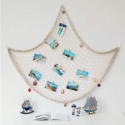 Afbeelding van AOFOX Visnet voor oceaan , piraten en strandfeestdecoratie, beige, 1,5 x 2 m