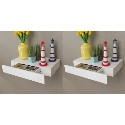 Afbeelding van Wandplanken zwevend met lades 2 st 48 cm wit