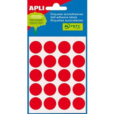 Afbeelding van Apli ronde etiketten in etui diameter 19 mm, rood, 100 stuks, 20 per blad (2065) etiket