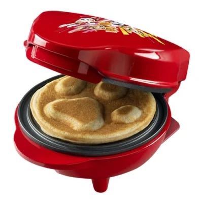 Afbeelding van Paw Patrol Wafelijzer, mini wafelijzer in uniek design, voor kinderfeestjes, Pasen &amp; Kerstmis, met antiaanbaklaag, wafelformaat: Ø 10cm, officieel gelicentieerd product, kleur: Rood