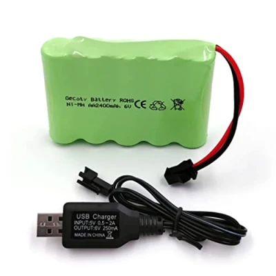Afbeelding van Gecoty® NiMH batterij 6 V 2400 mAh AA RC oplaadbare met 2P SM stekker en oplaadkabel voor op afstand bestuurde auto, 4WD terreinvoertuig, tank
