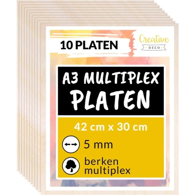 Afbeelding van Creative Deco 10 x A3 Multiplex Platen 4mm 420 300 5 mm Baltische Berkenhoutlaag Perfect voor Pyrografie, Lasersnijden, CNC router, Modellering, Fretwerk, Rolzaag