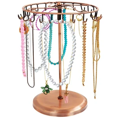 Afbeelding van Belle Vous Koper Metalen Roterende Sieraden Houder Display Standaard (23 Haken) H34,8 x B20,5 cm Hang Organizer Toren Rek Opslag Voor Kettingen &amp; Armbanden, Ringen Oorbellen
