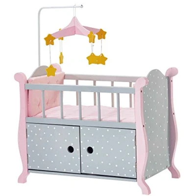 Afbeelding van Teamson Kids Kinderbedje en Opbergkast Voor Babypoppen Accessoires Poppen Kinderspeelgoed Grijs/Roze