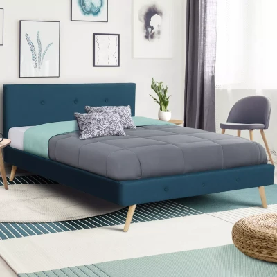 Afbeelding van Lit double scandinave OSLO 160 x 200 CM tissu bleu canard