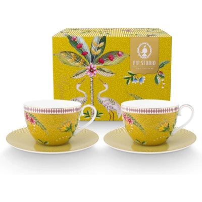 Afbeelding van Pip Studio La Majorelle Kop en Schotel Geel Porselein Set van 2 280ml