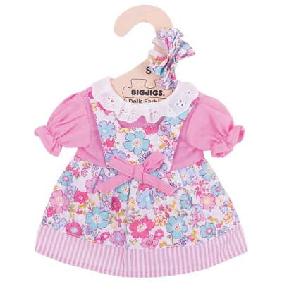 Afbeelding van Bigjigs Poppenkleren Bloemenjurk Roze 28cm (S)